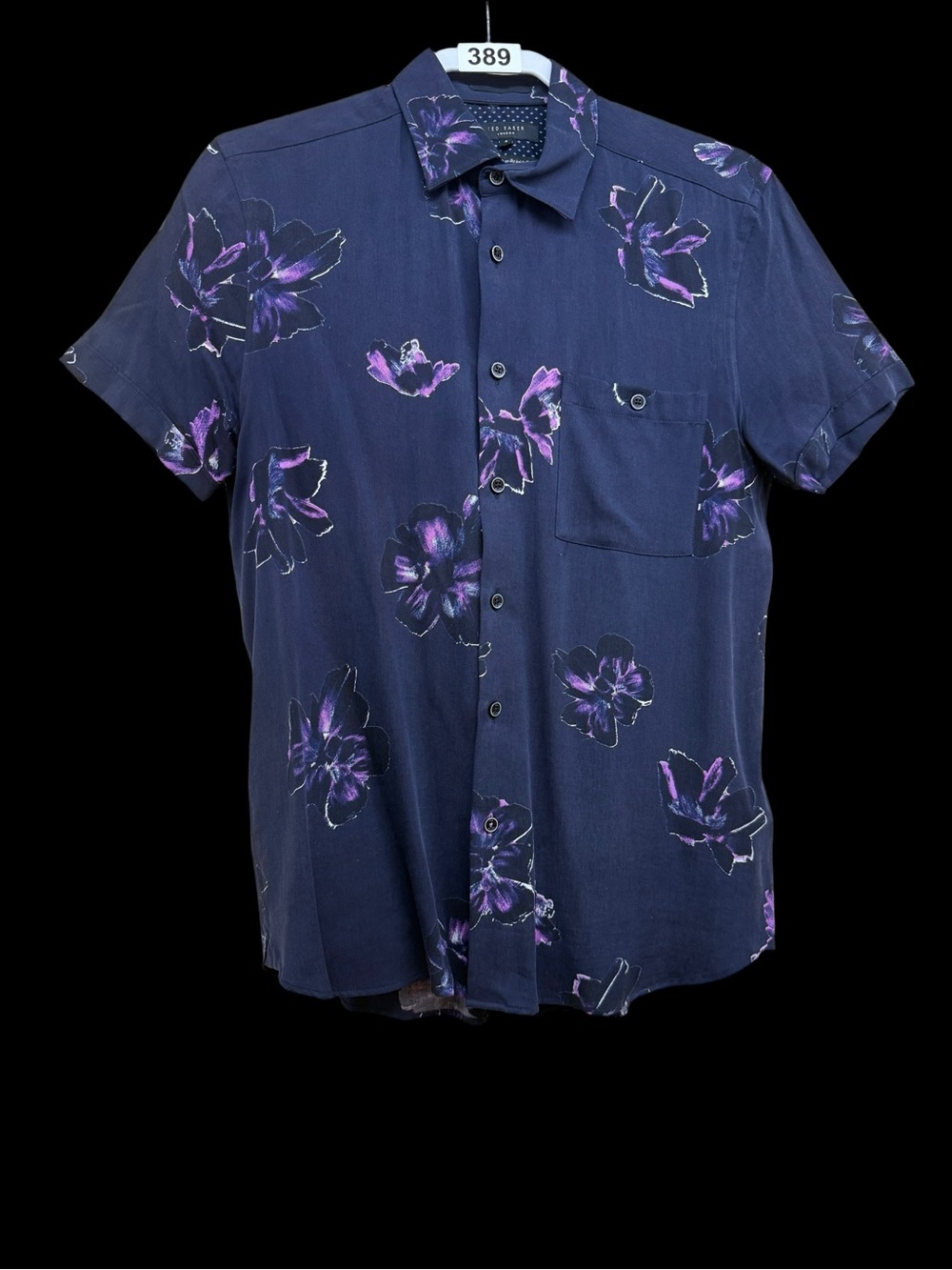Ted Baker London Navy Short-Sleeve Button-Down with Purple Floral Print